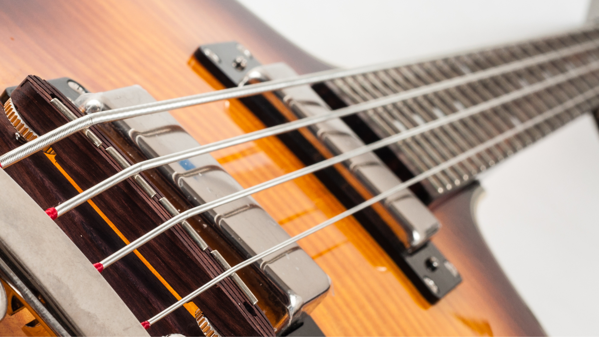 Close up shot of bass guitar strings