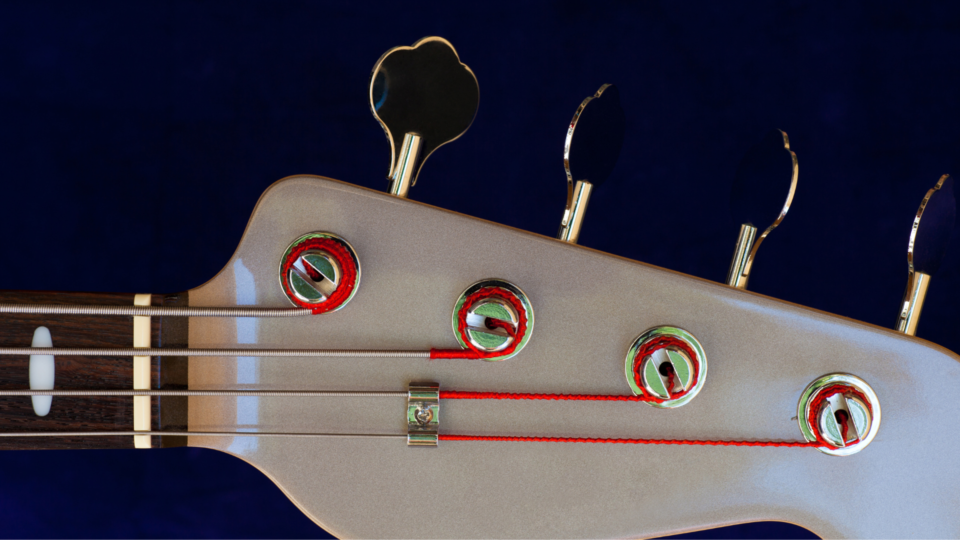 Fender style headstock on a bass guitar