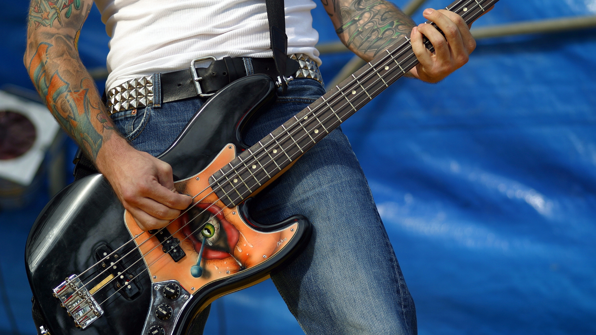 Bass player onstage at a gig