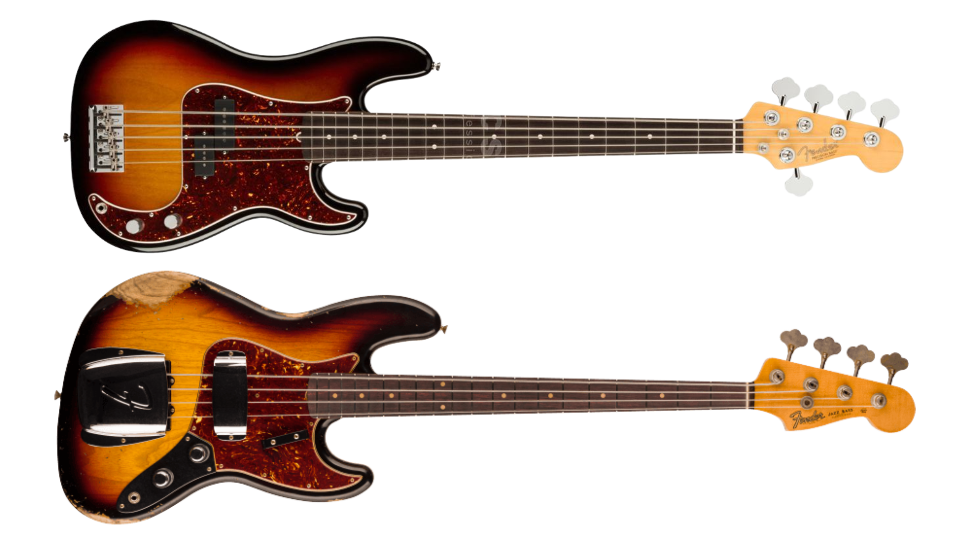 A Fender P Bass and J Bass