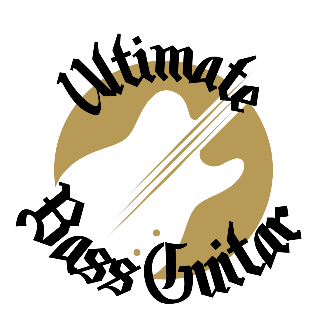 The Ultimate Bass Guitar website logo in Gold